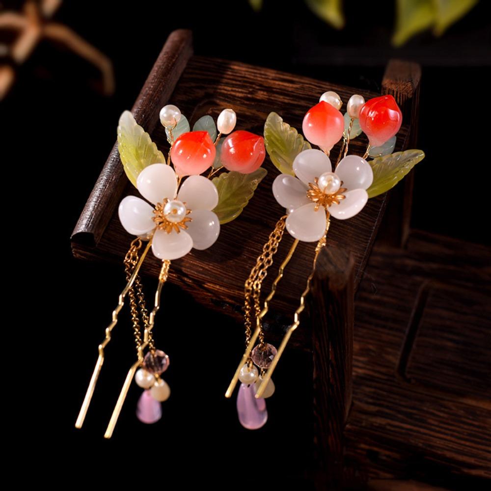 Ancient Floral Hair Stick Tassel Hanfu Headwear Retro Tang Dynasty Hairpin Women