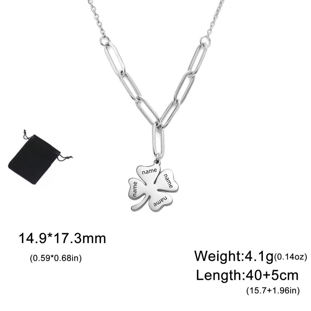 Customized Name Text Lucky Clover Necklace Stainless Steel Fashion Clover Clavicle Chain Lucky Valentine's Day Gift