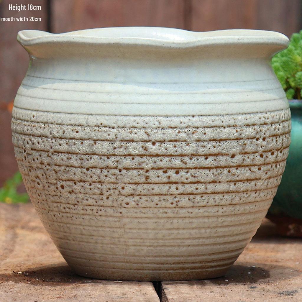 Stor Handgjord Keramik Kruka för Suckulenter och Grönska, Andningsbar Lerkruka i Lila Lera