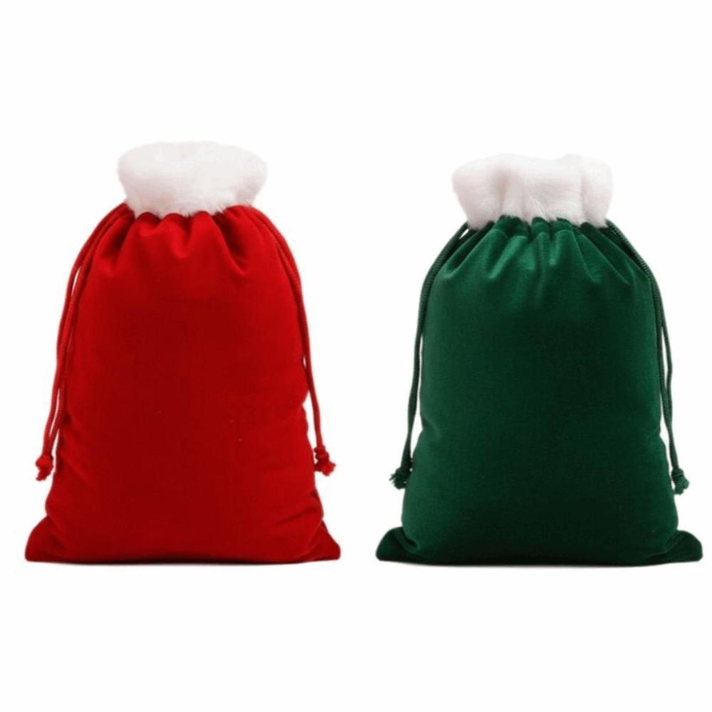 Dekorative Weiße Bordüre Weihnachtsgeschenktasche Pelzige Textur Wiederverwendbar Kordelzugtasche Pelzige Tasche Weihnachtsschenken