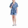 Francfranc Hyaluronic Logo Embroidered 2025 Top and Bottom Set Acid-Processed Short-Sleeve Pajamas, Blue, Model, Loungewear/Relaxation Wear,