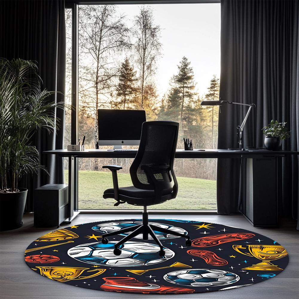 Soccer Printed Round Rug Carpet Chair Rug Area Rug Entryway Doormats,for Office Chair Living Room Bedroom Kitchen Room.