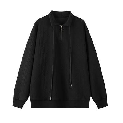 Spring American Design Sense Jacquard Half-zipper Lapel Sweatshirt Texture Loose Jacket Men