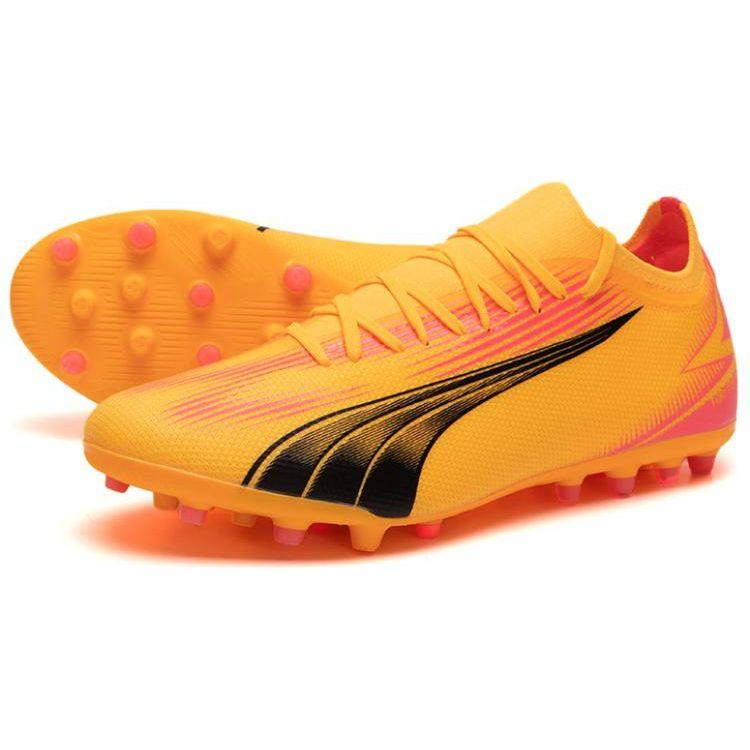 Puma Ultra Match Round Toe Comfortable MG (Rubber Short Studs) Shock Absorbing Football Shoes Men Football Shoes Yellow Red 107756-03