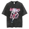 Baumwolle Herren Vintage Japan Anime Print Oversize T-Shirt Streetwear Harajuku Sommer Schwarz Kurzarmhemd Locker Baumwolle Oberteile T-Shirts