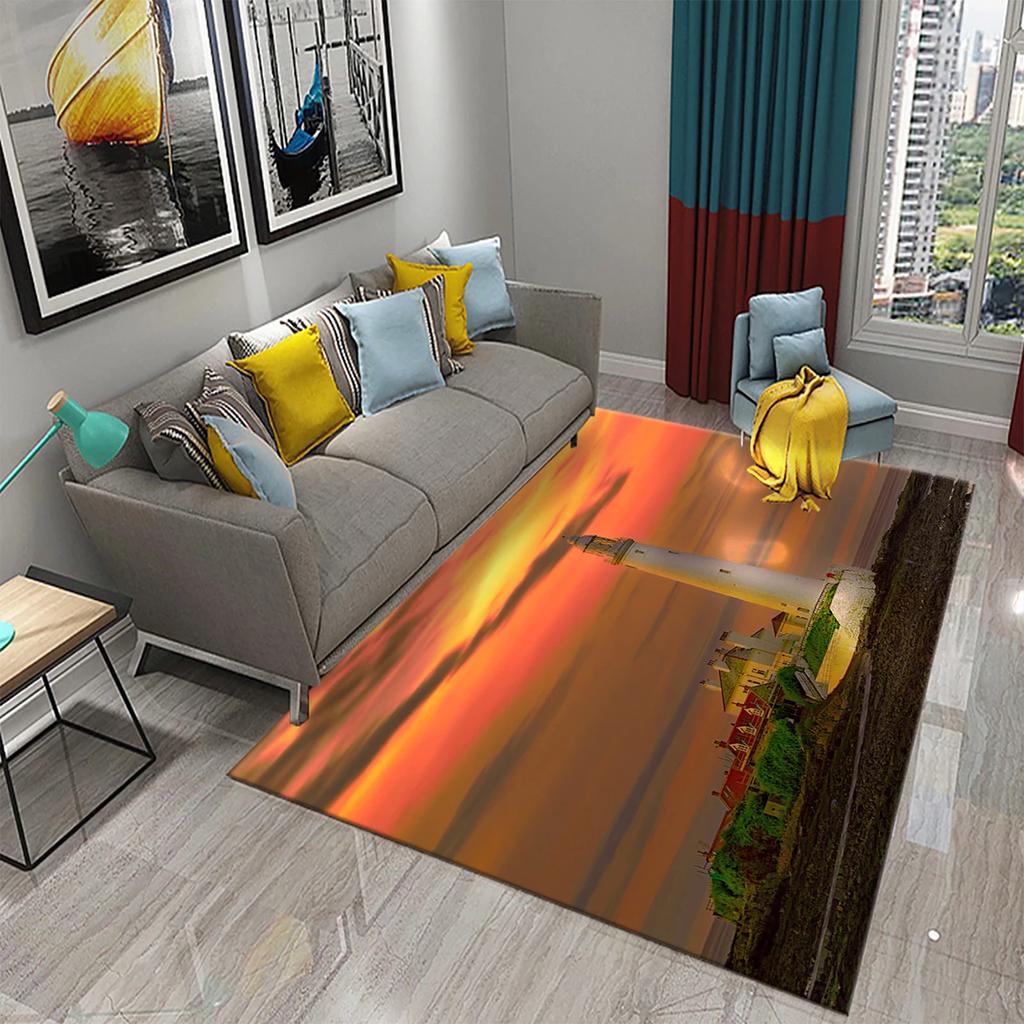 3D Seaside Lighthouse Carpet Welcome Doormat Kitchen Bathroom Non-slip Rugs Living Room Bedroom Modern Home Decoration Carpet