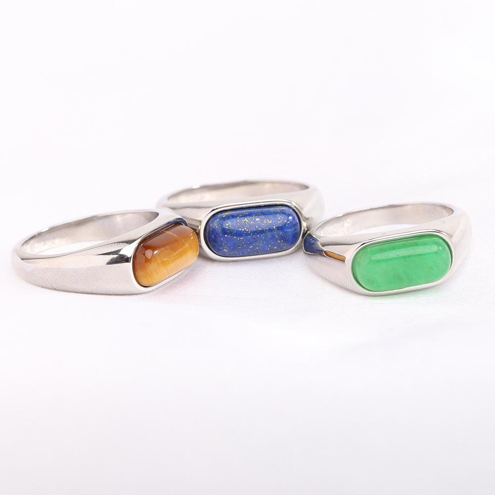 Stainless Steel 8MM Retro Ring with Inlaid Natural Stone - Stylish, Versatile & Trendy