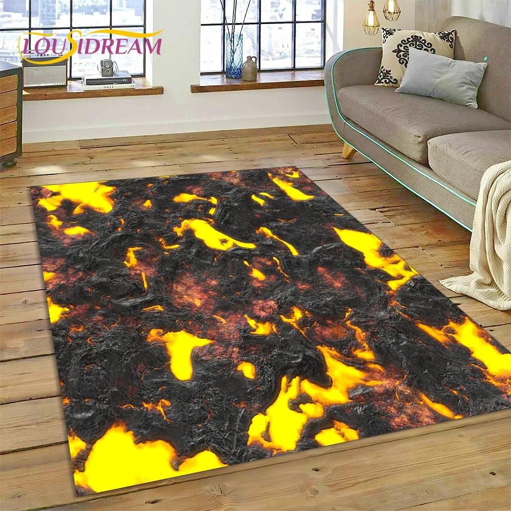 3D Volcano Lava Magma Carpet Rug for Bedroom Living Room Home Sofa Decoration,Children Game Large Decor Floor Mat Non-slip Gift