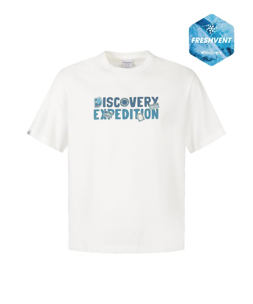 DISCOVERY EXPEDITION Uni Freshvent Collage Lettering Short Sleeve T-Shirt (White)