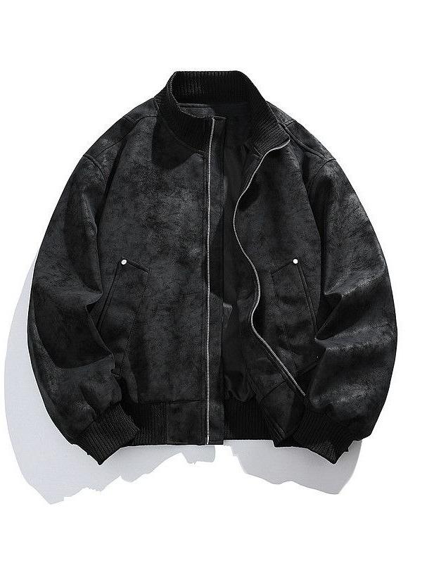 Unisex Retro PU-Leder Stehkragen Baseball Pilot Jacke - Herbst Winter Kollektion