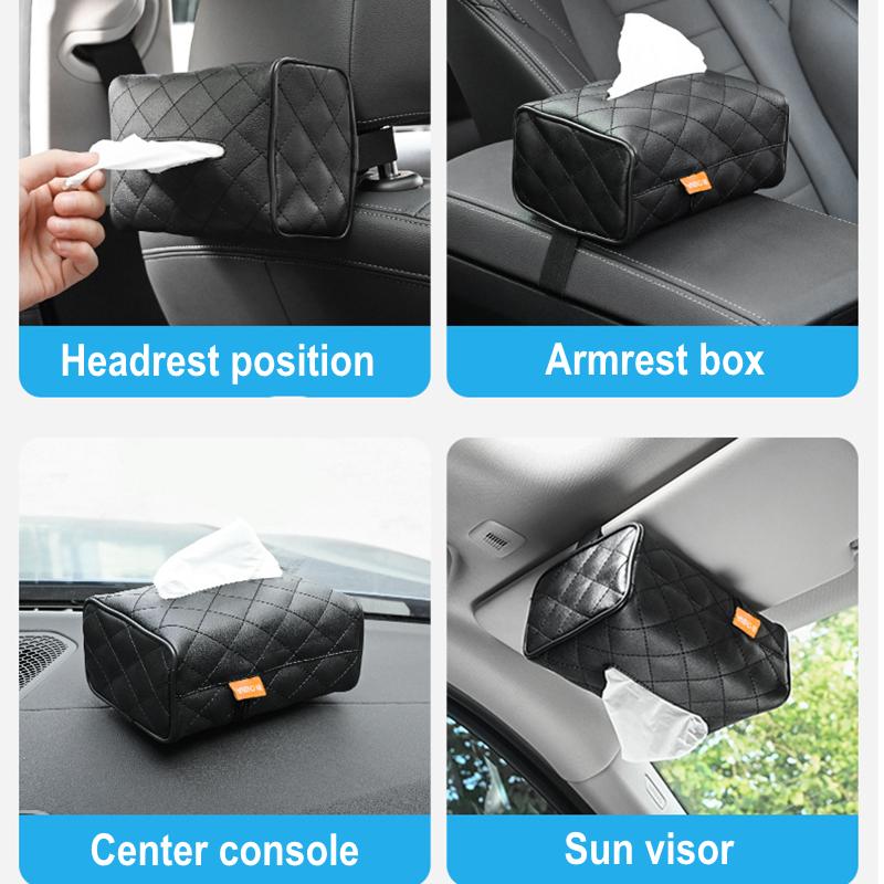 Car Tissue Box Cover Sun Visor Chair Back Hanging Type Car Tissue Box Armrest Box Towel Tissue Storage CaseUniversal PU Leather