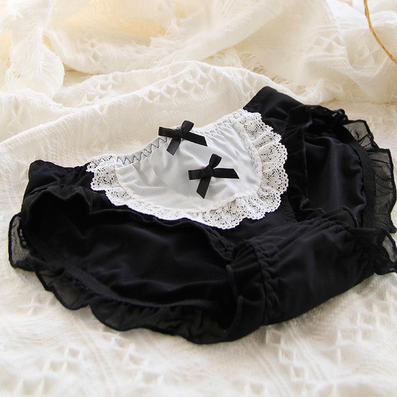 Black Women's Lace Mid-Waist Bow Mesh Panties - 620 Series