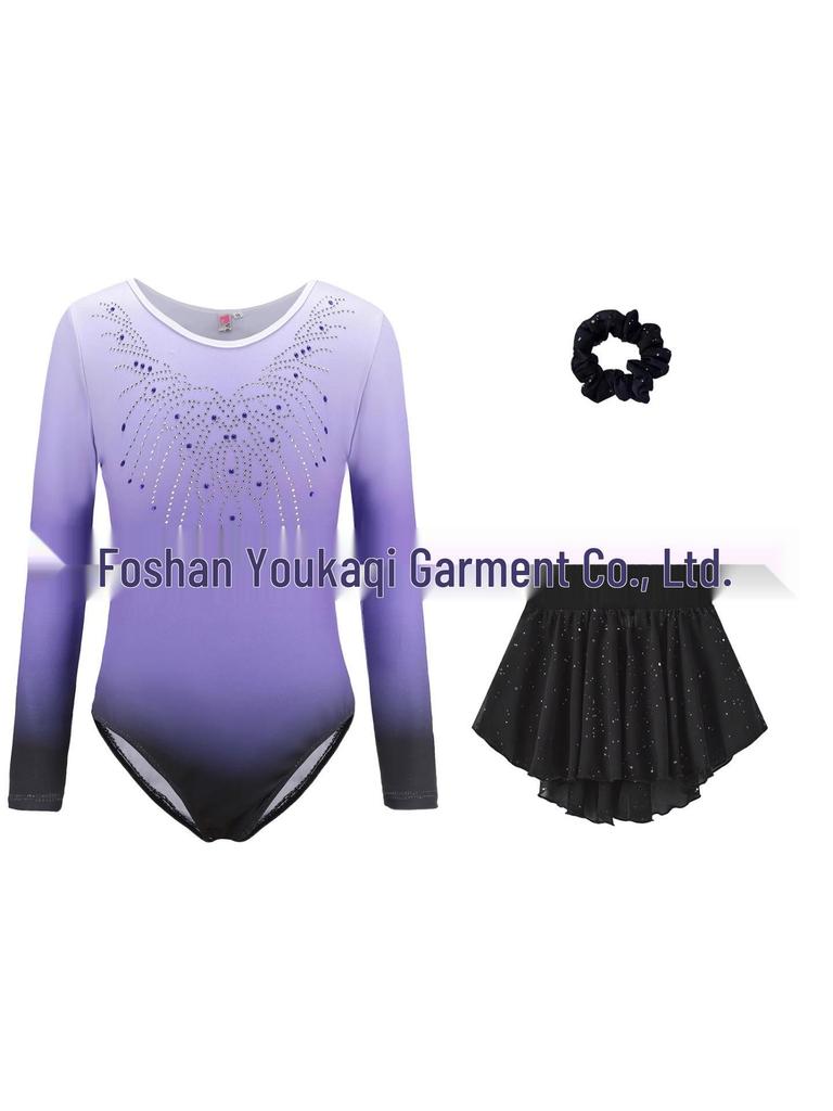 Rhinestone Children's Leotard and Ballet Dress with Gradient Head Flowers for Girls' Dance Practice and Exams
