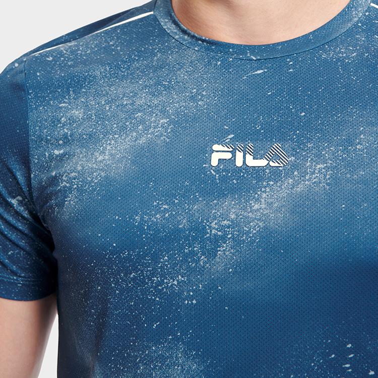 FILA Letter Logo All Over Print Round Neck Pullover Short Sleeve T-Shirt Men Tops Blue A11M311101F-ZA