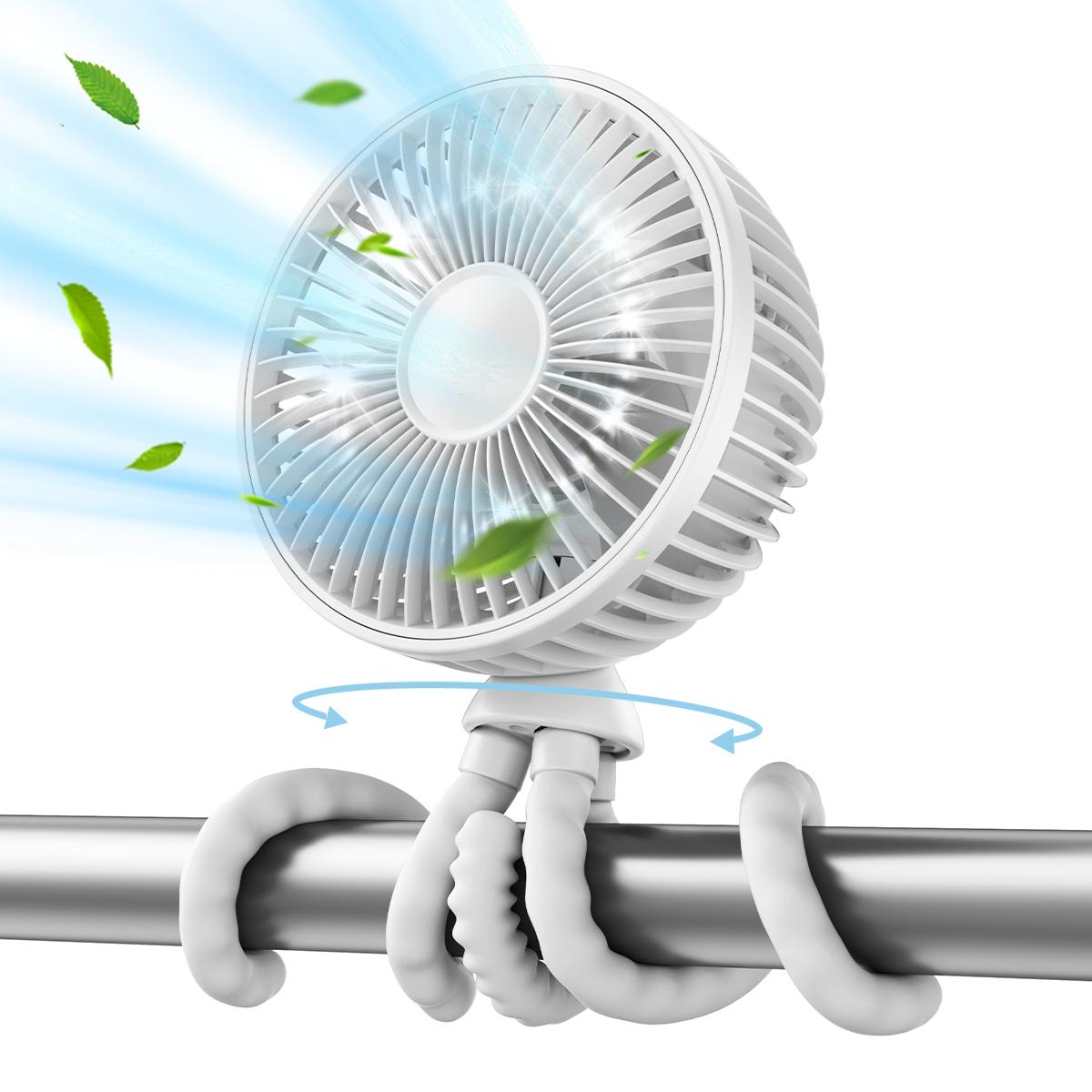 

Вентилятор для детской коляски, осциллирующий мини-портативный вентилятор емкостью 4000 мАч с подсветкой, 4-скоростной небольшой портативный настольный вентилятор с батарейным питанием, белый