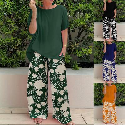 Women's Holiday Casual Two-Piece Suit Soft And Comfortable Summer Loose Tops Printed Pants Two-Piece Casual Suit