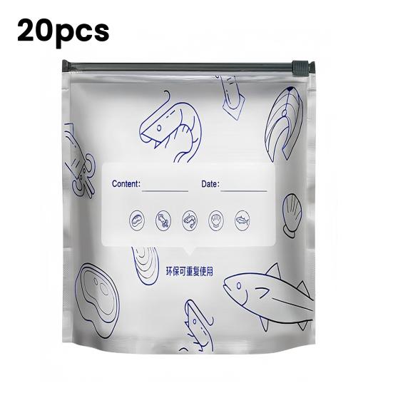 Aluminiumfolie Verschließbare Beutel Auslaufsicher Wiederverwendbar Versiegelte Beutel Stehbeutel Vakuumbeutel mit Reißverschluss und Etikett zur Aufbewahrung von Gemüse, Obst, Fleisch