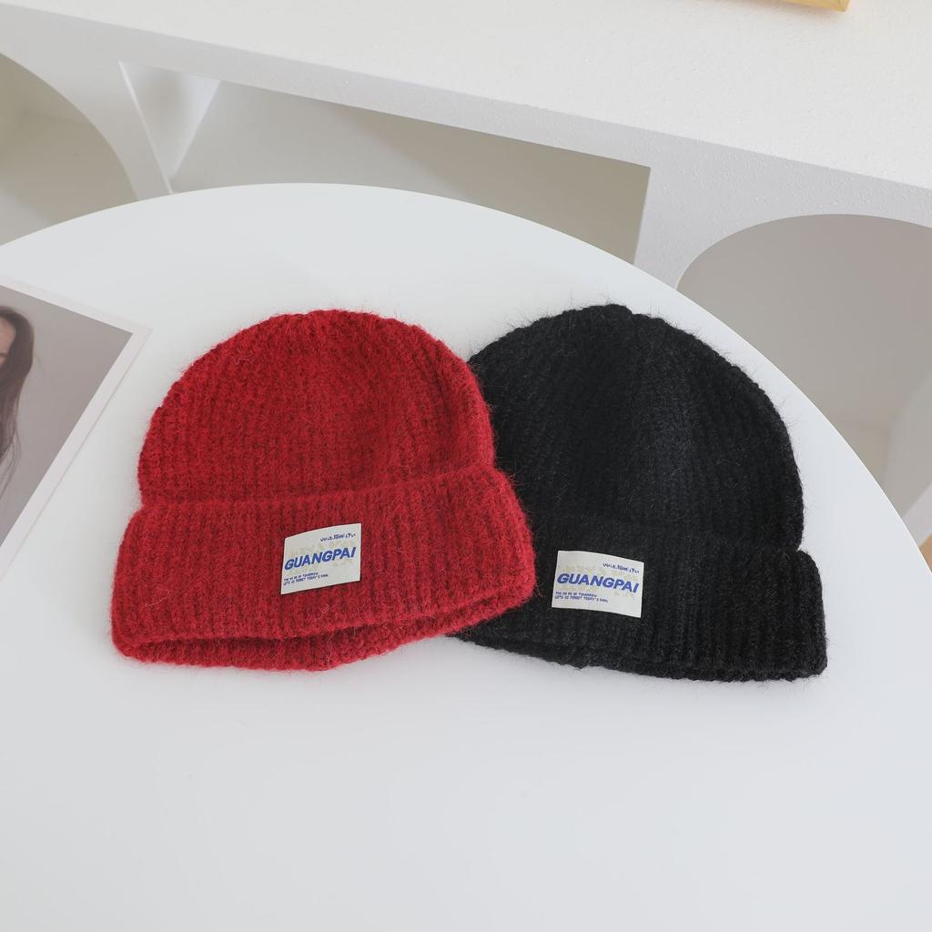 Letter labeled Knitted Hat for Women's Autumn and Winter New Collection Warm Thickened  Cold Hat That Looks Good on The Face  Small Ear Protection