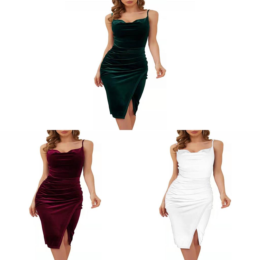 Summer Velvet Slip Dress With Pleated Design For Elegant Evening Wear