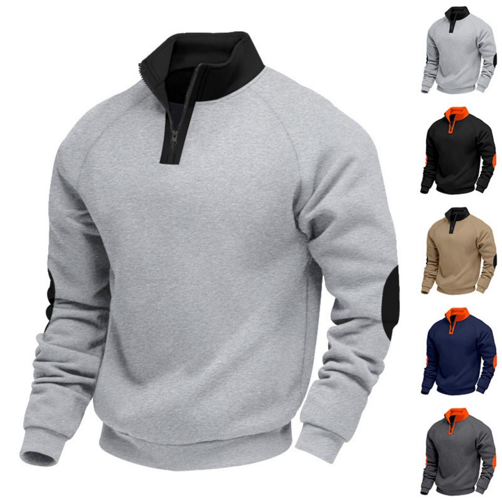 Men's Loose And Casual Two-color Fleece Stand-up Collar Pullover, Half-zipper Long-sleeved Sweatshirt