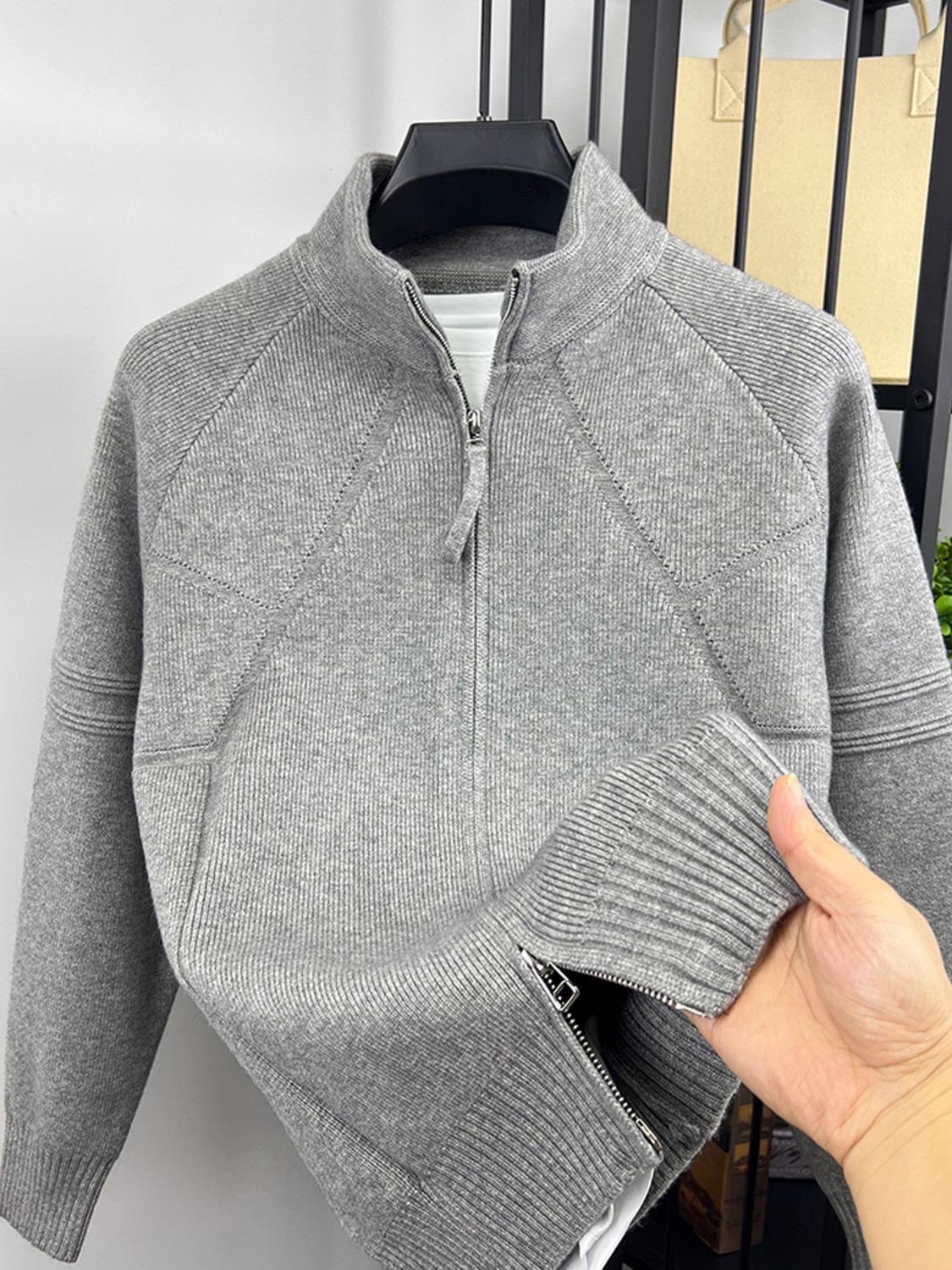 

Men s Korean Style Stand Collar Knitted Sweater Jacket - Zipper, Thick, Loose Jacquard for Autumn/Winter 2XL сірий колір