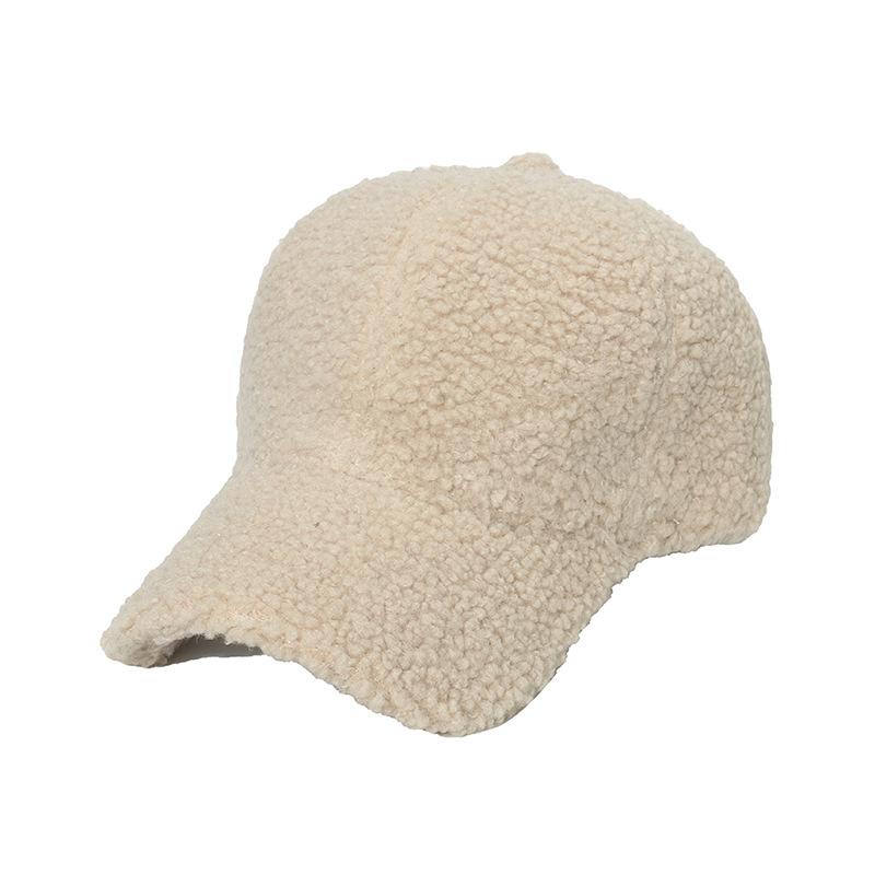 Hat Female Autumn and Winter Warm Thickened Lamb's Wool Baseball Cap Female Plush Hundred with Students Solid Colour Light Plate Duck Tongue Cap Male