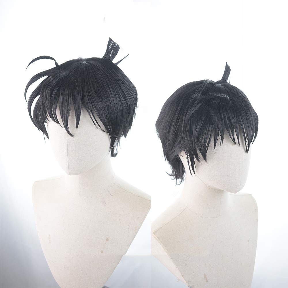 Cosplay Wig Featuring Shinichi Kudo, Short, Curly, Black, Heat-resistant, with a Net.