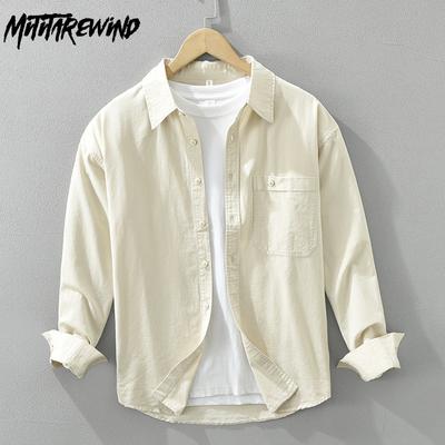 Spring and Summer 100 Cotton Long Sleeve Male Shirt Daily Versatile Casual Top Solid Color Button Shirt with Pocket Simple Style Men Clothing