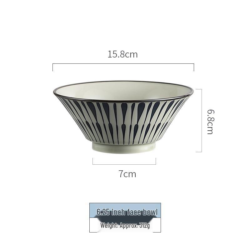 Japanisches gestreiftes Keramikschüssel- und Teller-Set - Neujahrsgeschirr & Einweihungsgeschenk mit Essstäbchen