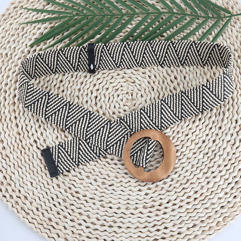 

Пояс для похудения Элегантный пояс с круглой деревянной пряжкой для женщин Украшение для платья серый