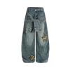 VIONA Damen-Jeans Star Vintage Altblau Gewaschen Baggy Jeans Amerikanisch Locker Weites Bein Hosen Mode Hip-Hop