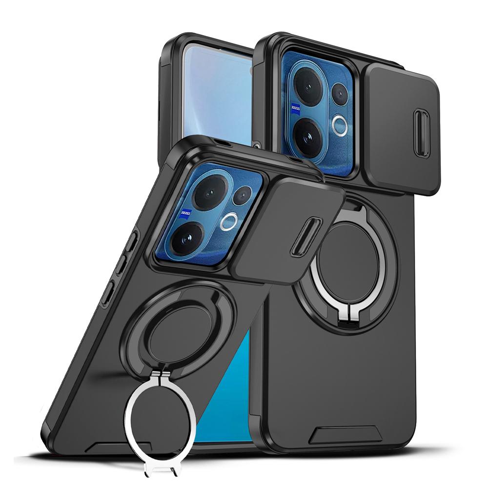 KEYSION 360° drehbarer Ringständer Handyhülle für VIVO V60 5G Schiebkamera-Schutz Magnetische stoßfeste Rückseite für VIVO V60