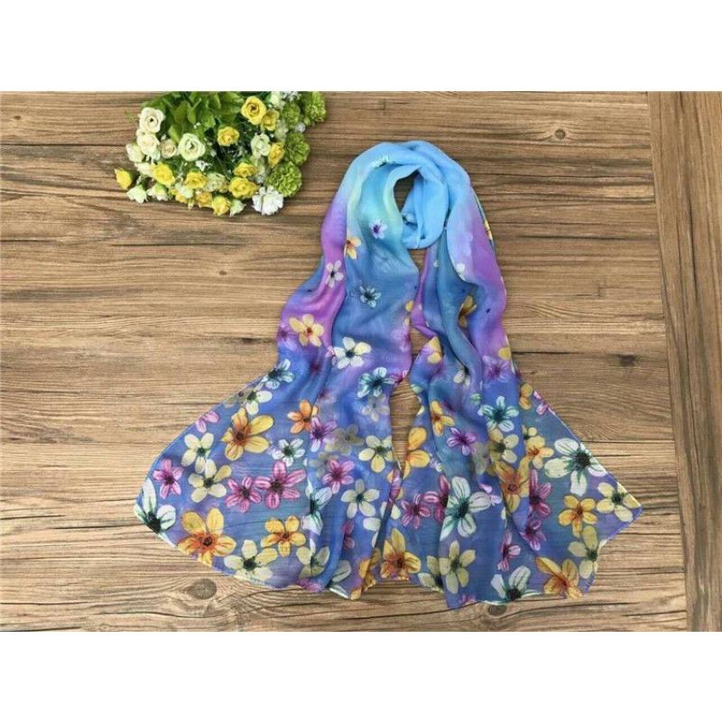 Spring and Summer Women's Chiffon Printed Scarf Sun Protection Thin Silk Scarf Shawl Beach Butterfly Scarf