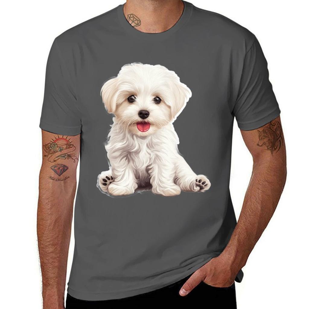 Adorable Maltese Love. T-Shirt Anime Clothes Summer Top Men's Cotton T-shirt