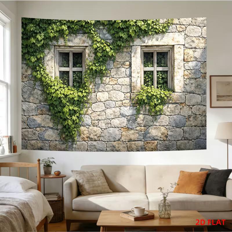 2D Green Climber Stone Facade Bedroom Tapestry