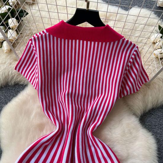 Women's Striped Dress Summer Dress V Vertical Vintage A-line Sweater Dress