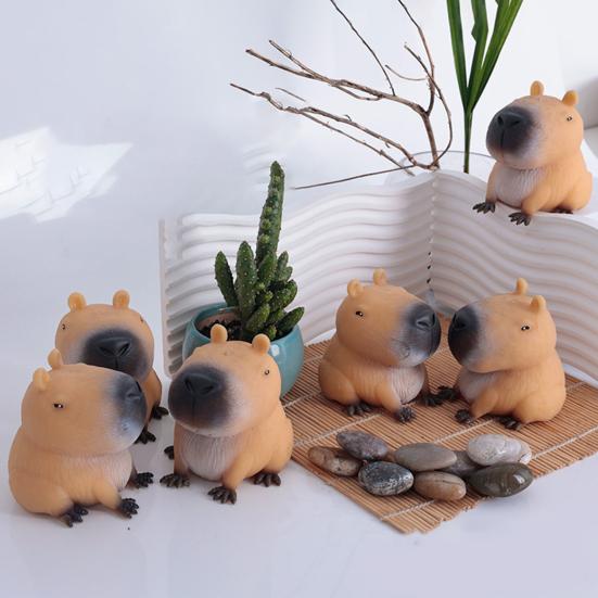 2/4/6Pcs Capybara Squeeze Toy Stress Anxiety Relief Sitting Capybara Toy Portable Kids Teens Adults TPR Animal Sensory Soft Stress Ball Fidget Toy
