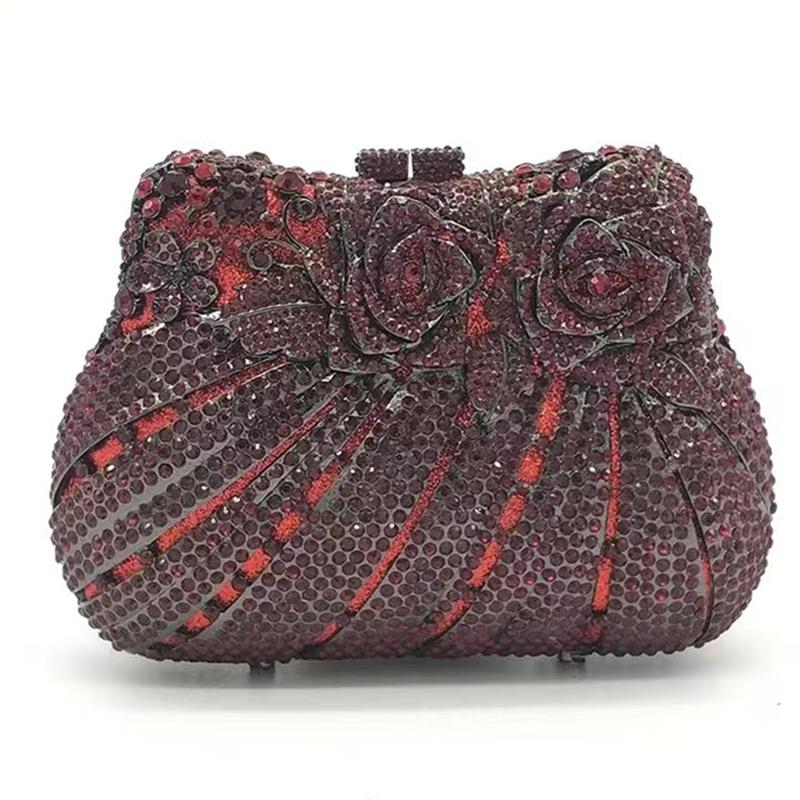 Diamonds White Clear Women Evening Bag Luxury Flower Rhinestone Clutches Crystal Handbag 32 Colors Wedding Bridal Party Purses