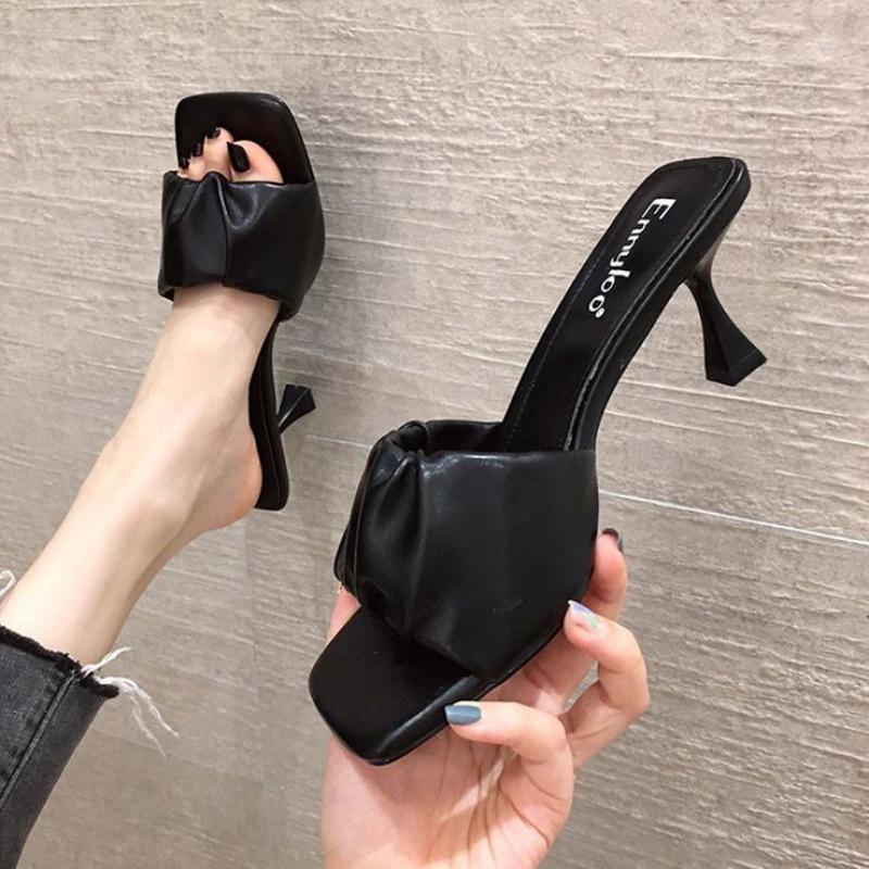 

Женские босоножки на высоком каблуке, летние, новые, модные, универсальные, женские, резиновые, белого цвета, во французском стиле, роскошные, на высоком каблуке 40 чёрный