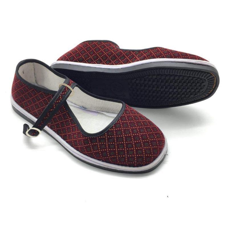 Old Beijing cloth shoes, black belt old lady shoes, gypsy green grid red grid one shoelace
