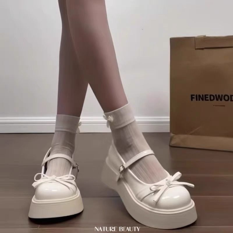 Fashion bow small leather shoes women's 2025 new autumn lightweight and versatile thick-soled heightening British Mary Jane shoes