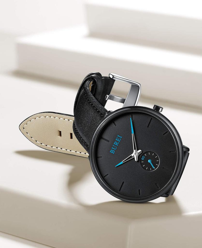 Black Simple Stylish Popular Ranking Black Watch Cowhide Belt Watch O [BUREI] Men's Men's