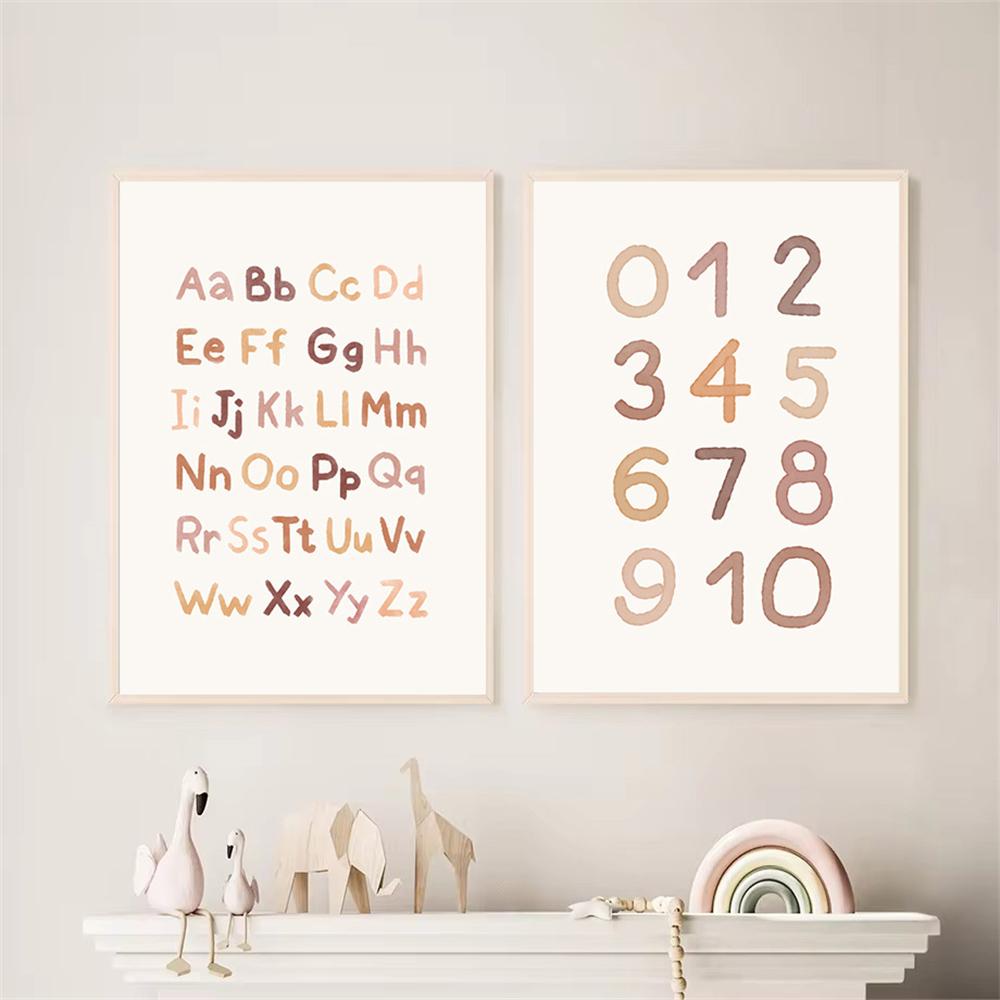 Boho Wall Paintings Alphabet Canvas Print Digit Poster Abstract Wall Art Nursery Prints Nordic Posters Pictures Kids Room Decor