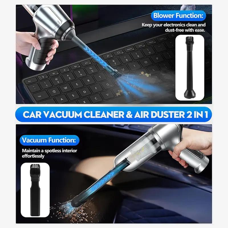 Mini aspirateur de voiture puissant sans fil à batterie au lithium rechargeable - Robot de nettoyage domestique sans fil avec brosse à épousseter, intégration de soufflage et d'aspiration