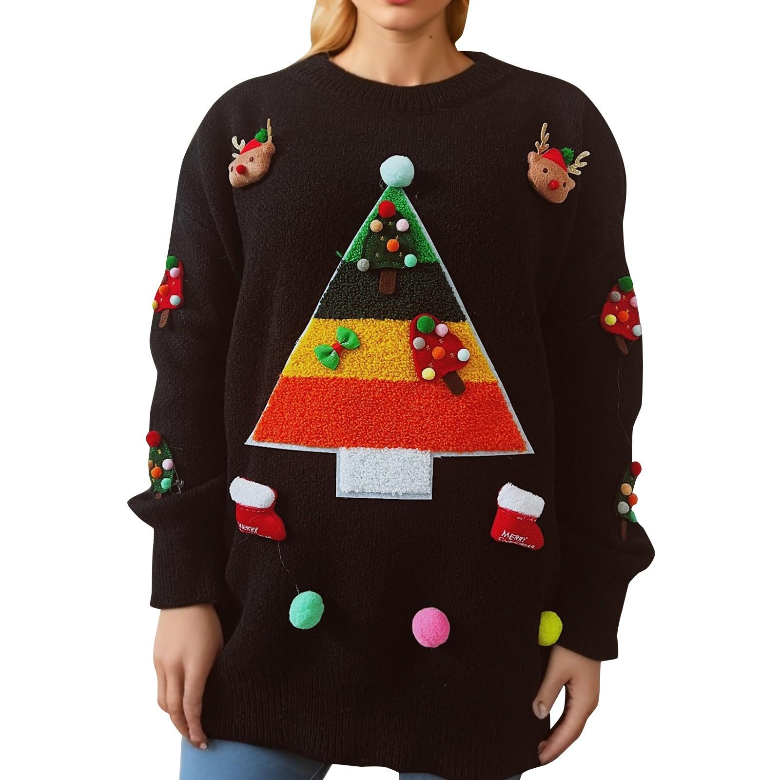 

Женский осенне-зимний модный рождественский свитер с круглым вырезом и длинным рукавом L чёрный