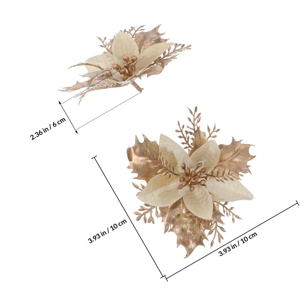 6Pcs Premium Silk PVC Poinsettia Christmas Flowers with Clips Glitter Xmas Tree Ornaments Festive Home Office Mall Decor