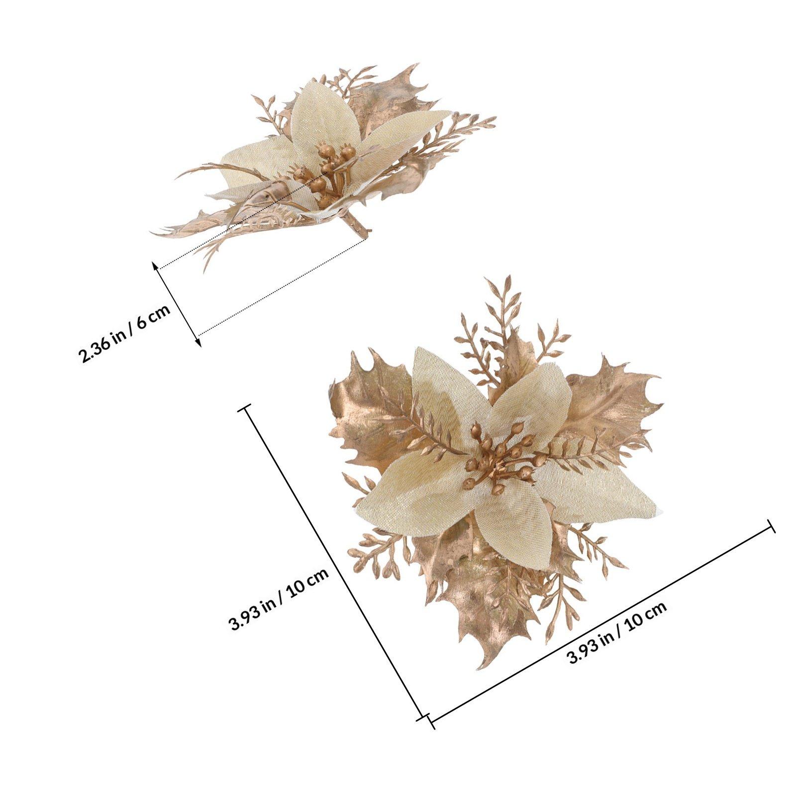 

6Pcs Lifelike Red Poinsettia Christmas Flowers Artificial Glitter Ornaments with Clips for Tree Garland Home Office Mall Decor золотистий