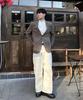 Jikeulib White Curved Cut-Line Wide Cotton Pants