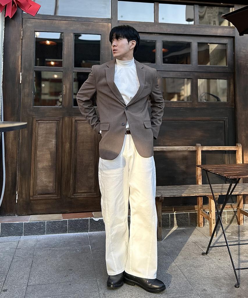 Jikeulib White Curved Cut-Line Wide Cotton Pants