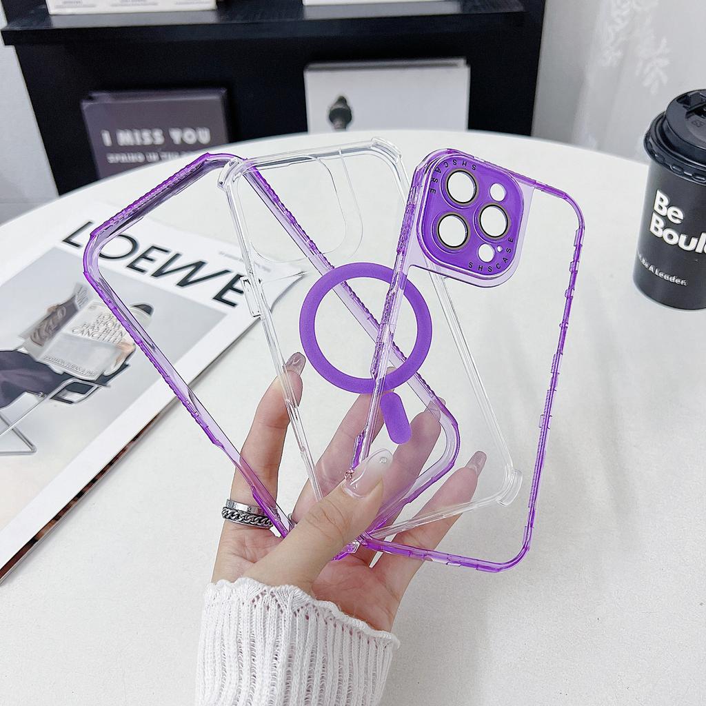 For iPhone 16 Pro Magnetic Case Clear Colorful Frame TPU+PC Phone Back Cover with Lens Film